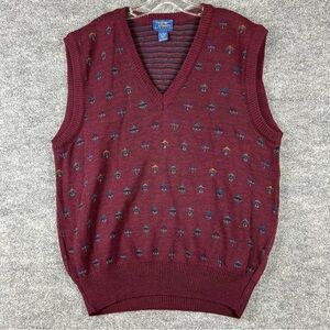 Vintage Cambridge Classics Sweater Vest Burgundy Pattern Wool Blend Made Italy